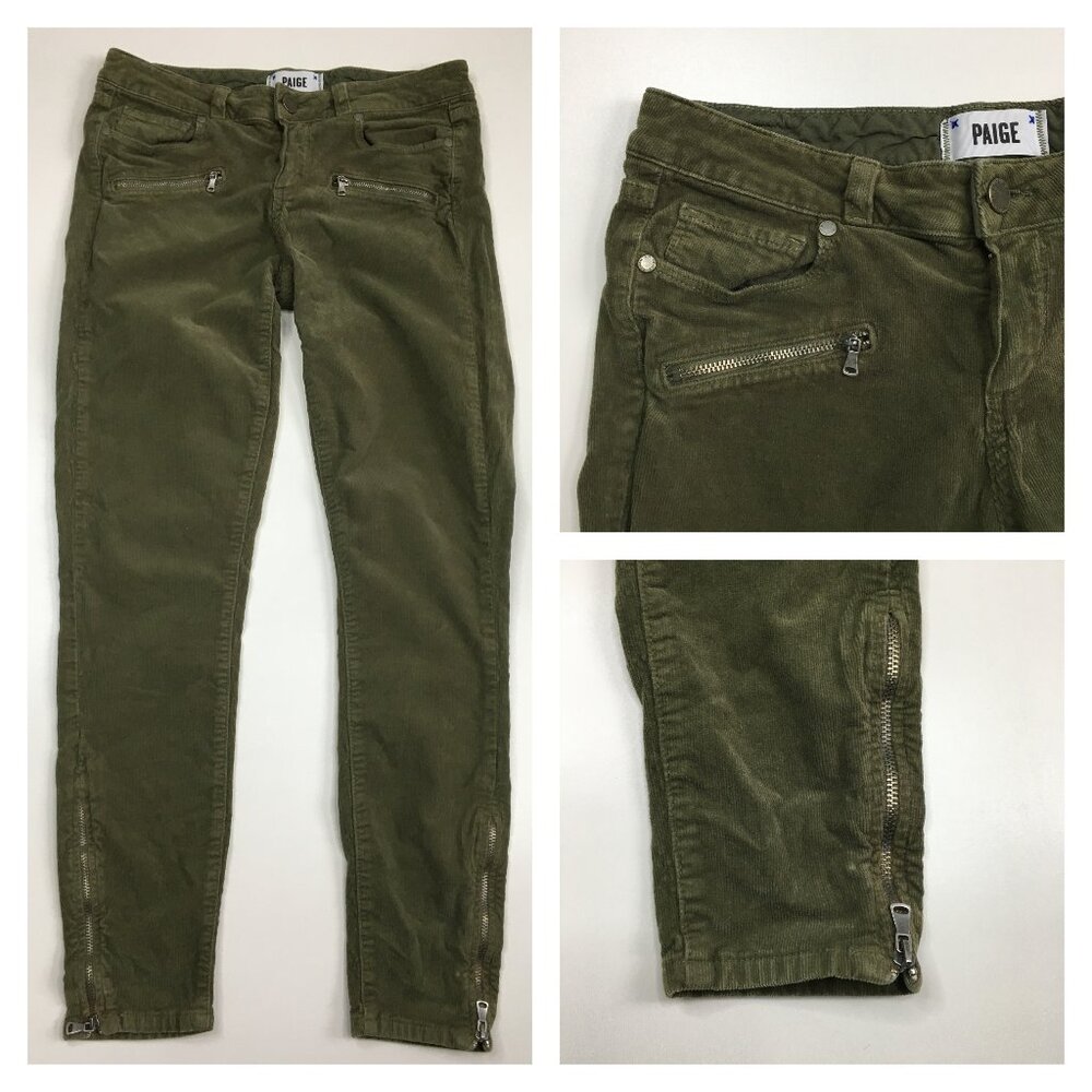 PAIGE Riverbed Wash 5 Pocket Zip Ankle/Pocket Logo Buttons Corduroy Skinny Jeans